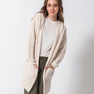 Long Line Hooded Cardigan Sweater with Pockets